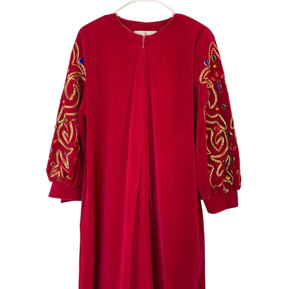 VTG 70s David Brown x Saks Fifth Avenue Red Maxi House Dress Medium Velour USA R - Picture 4 of 14
